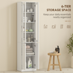 HOMCOM Tall Bathroom Storage Cabinet, 6-Tier Slim Bathroom Cabinet with Adjustable Shelf, 4 Soft-Close Doors, White - thumbnail 4