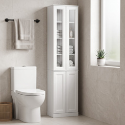 HOMCOM Tall Bathroom Storage Cabinet, 6-Tier Slim Bathroom Cabinet with Adjustable Shelf, 4 Soft-Close Doors, White - thumbnail 9