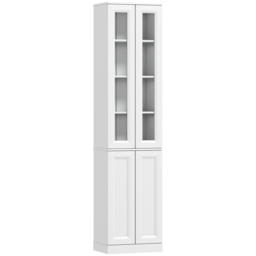 HOMCOM Tall Bathroom Storage Cabinet, 6-Tier Slim Bathroom Cabinet with Adjustable Shelf, 4 Soft-Close Doors, White - thumbnail 1
