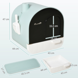 PawHut Hooded Cat Litter Box, Enclosed Kitten Litter Tray with Scoop, Filter & Flap Door, 43x44x47 cm, Green - Aosom UK - thumbnail 3