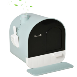 PawHut Hooded Cat Litter Box, Enclosed Kitten Litter Tray with Scoop, Filter & Flap Door, 43x44x47 cm, Green - Aosom UK