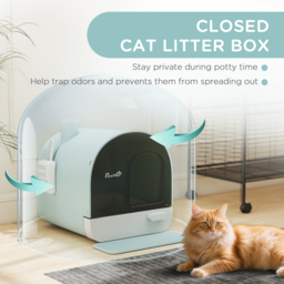 PawHut Hooded Cat Litter Box, Enclosed Kitten Litter Tray with Scoop, Filter & Flap Door, 43x44x47 cm, Green - Aosom UK - thumbnail 5