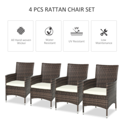 Outsunny 4 PC Rattan Chair Set, Patio Sofa Chairs Set, Cushioned Outdoor Rattan Furniture - thumbnail 4