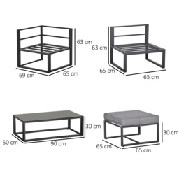 Outsunny 5 Pieces Outdoor Patio Furniture Set, Sofa Couch with Glass Coffee Table, Cushioned Chairs and Metal Frame, for Balcony Garden Backyard, Grey - thumbnail 3