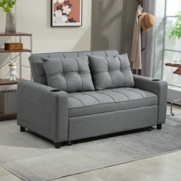 HOMCOM Two-Seater Pull-Out Sofa Bed with 2 Side Pockets Sofa Sleeper Bed with 3 Position Adjustable backrest, Charcoal Grey - Aosom UK - thumbnail 8