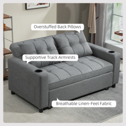 HOMCOM Two-Seater Pull-Out Sofa Bed with 2 Side Pockets Sofa Sleeper Bed with 3 Position Adjustable backrest, Charcoal Grey - Aosom UK - thumbnail 6