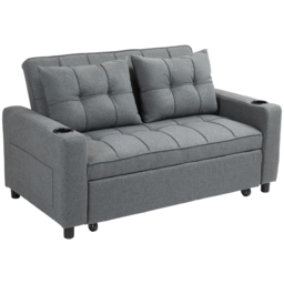 HOMCOM Two-Seater Pull-Out Sofa Bed with 2 Side Pockets Sofa Sleeper Bed with 3 Position Adjustable backrest, Charcoal Grey - Aosom UK