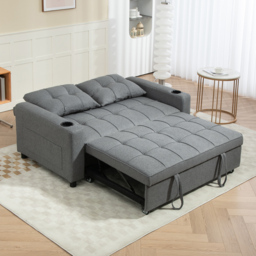 HOMCOM Two-Seater Pull-Out Sofa Bed with 2 Side Pockets Sofa Sleeper Bed with 3 Position Adjustable backrest, Charcoal Grey - Aosom UK - thumbnail 2