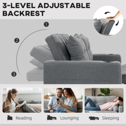 HOMCOM Two-Seater Pull-Out Sofa Bed with 2 Side Pockets Sofa Sleeper Bed with 3 Position Adjustable backrest, Charcoal Grey - Aosom UK - thumbnail 5