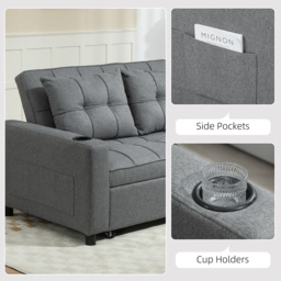 HOMCOM Two-Seater Pull-Out Sofa Bed with 2 Side Pockets Sofa Sleeper Bed with 3 Position Adjustable backrest, Charcoal Grey - Aosom UK - thumbnail 7