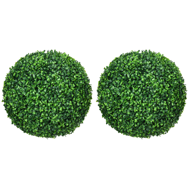 HOMCOM Set of 2 Artificial Topiary Balls, 40cm Faux Boxwood Balls, Hanging Decoration for Home, Indoor, Outdoor, Green - Aosom UK - image 1