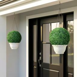 HOMCOM Set of 2 Artificial Topiary Balls, 40cm Faux Boxwood Balls, Hanging Decoration for Home, Indoor, Outdoor, Green - Aosom UK - thumbnail 8