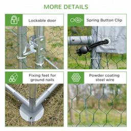 PawHut Walk In Chicken Run Galvanised Chicken Coop Hen Poultry House Cage Pet Playpen Garden with Water-Resist Covers - thumbnail 7