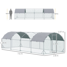PawHut Walk In Chicken Run Galvanised Chicken Coop Hen Poultry House Cage Pet Playpen Garden with Water-Resist Covers - thumbnail 3
