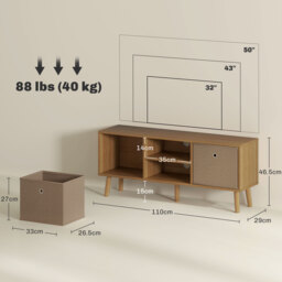 HOMCOM TV Cabinet Stand Unit for TVs up to 50'' with Foldable Drawers, Entertainment Centre for Living Room Brown - Aosom UK - thumbnail 3