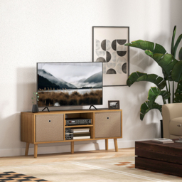 HOMCOM TV Cabinet Stand Unit for TVs up to 50'' with Foldable Drawers, Entertainment Centre for Living Room Brown - Aosom UK - thumbnail 2