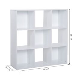 HOMCOM 3-tier 9 Cubes Storage Unit Particle Board Cabinet Bookcase Organiser Home Office Shelves White - thumbnail 3
