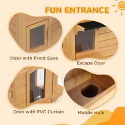 PawHut Wooden Cat House Condos Cat Cave Pet Shelter 2 Floor Villa Outdoor Furniture Natural Wood Finish - Aosom UK - thumbnail 5