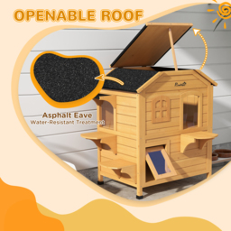PawHut Wooden Cat House Condos Cat Cave Pet Shelter 2 Floor Villa Outdoor Furniture Natural Wood Finish - Aosom UK - thumbnail 4