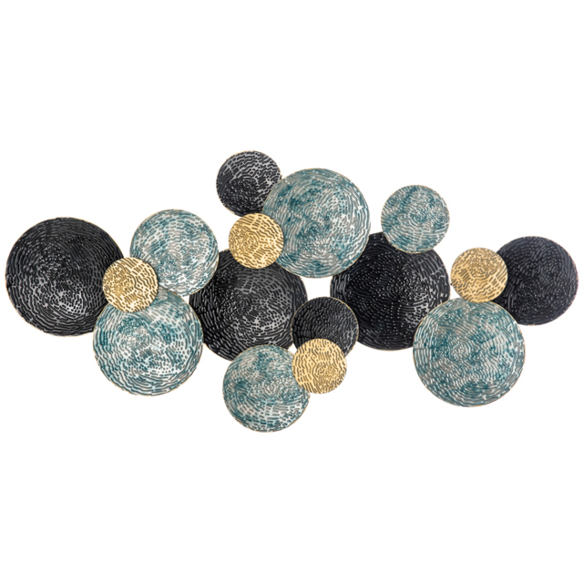HOMCOM 3D Metal Wall Art Modern Circle Hanging Wall Sculptures Home Decor for Living Room Bedroom Dining Room, Blue Black Gold - image 1