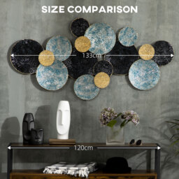 HOMCOM 3D Metal Wall Art Modern Circle Hanging Wall Sculptures Home Decor for Living Room Bedroom Dining Room, Blue Black Gold - thumbnail 7