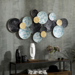HOMCOM 3D Metal Wall Art Modern Circle Hanging Wall Sculptures Home Decor for Living Room Bedroom Dining Room, Blue Black Gold - thumbnail 2