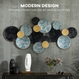 HOMCOM 3D Metal Wall Art Modern Circle Hanging Wall Sculptures Home Decor for Living Room Bedroom Dining Room, Blue Black Gold - thumbnail 4