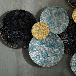 HOMCOM 3D Metal Wall Art Modern Circle Hanging Wall Sculptures Home Decor for Living Room Bedroom Dining Room, Blue Black Gold - thumbnail 8
