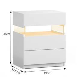 LED Bedside Table with Remote-Controlled RGB Lighting, 3 Drawers, Modern Nightstand with Acrylic Board, 50L x 37.5W x 60H cm, White - Aosom.UK - thumbnail 3