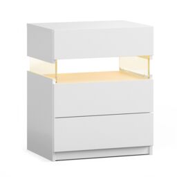 LED Bedside Table with Remote-Controlled RGB Lighting, 3 Drawers, Modern Nightstand with Acrylic Board, 50L x 37.5W x 60H cm, White - Aosom.UK - thumbnail 2