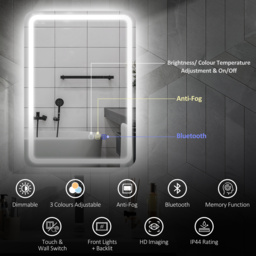 HOMCOM 50 x 70 cm Bluetooth LED Bathroom Mirror with Anti-Fog - Silver Tone - thumbnail 4