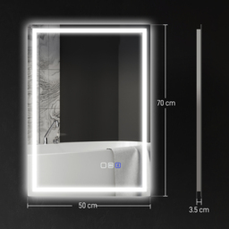 HOMCOM 50 x 70 cm Bluetooth LED Bathroom Mirror with Anti-Fog - Silver Tone - thumbnail 3