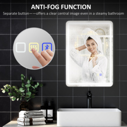 HOMCOM 50 x 70 cm Bluetooth LED Bathroom Mirror with Anti-Fog - Silver Tone - thumbnail 7