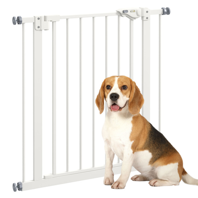 PawHut Adjustable Pet Gate: Metal Safety Barrier for Dogs, 74-80cm Width, Easy Installation, White - Aosom UK - image 1