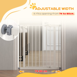 PawHut Adjustable Pet Gate: Metal Safety Barrier for Dogs, 74-80cm Width, Easy Installation, White - Aosom UK - thumbnail 7