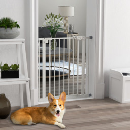 PawHut Adjustable Pet Gate: Metal Safety Barrier for Dogs, 74-80cm Width, Easy Installation, White - Aosom UK - thumbnail 2