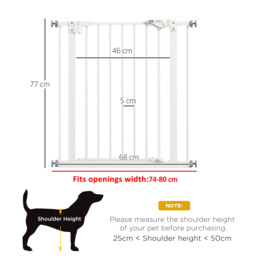 PawHut Adjustable Pet Gate: Metal Safety Barrier for Dogs, 74-80cm Width, Easy Installation, White - Aosom UK - thumbnail 3