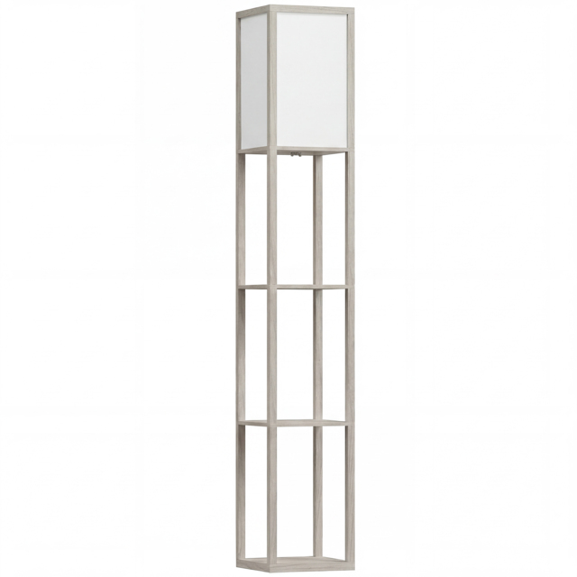 HOMCOM Floor Lamp with Shelves, 3-Tier Floor Standing Lamp, Reading Standing Lamp for Living Room, Bedroom, Office, Dorm, Oak - Aosom UK - image 1