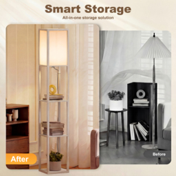 HOMCOM Floor Lamp with Shelves, 3-Tier Floor Standing Lamp, Reading Standing Lamp for Living Room, Bedroom, Office, Dorm, Oak - Aosom UK - thumbnail 5