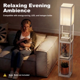 HOMCOM Floor Lamp with Shelves, 3-Tier Floor Standing Lamp, Reading Standing Lamp for Living Room, Bedroom, Office, Dorm, Oak - Aosom UK - thumbnail 6