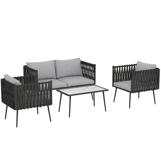 Outsunny 4-Piece Garden Furniture Set with Cushions - Light Grey - image 1