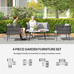 Outsunny 4-Piece Garden Furniture Set with Cushions - Light Grey - thumbnail 4