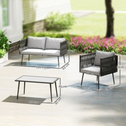 Outsunny 4-Piece Garden Furniture Set with Cushions - Light Grey - thumbnail 3