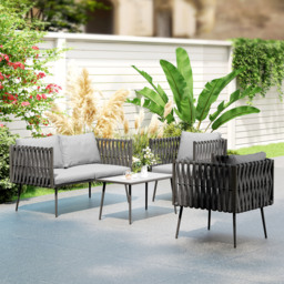 Outsunny 4-Piece Garden Furniture Set with Cushions - Light Grey - thumbnail 9