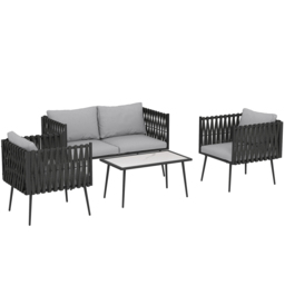 Outsunny 4-Piece Garden Furniture Set with Cushions - Light Grey - thumbnail 1