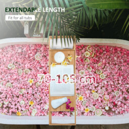 HOMCOM Extendable Bamboo Bathtub Shelf Rack Bath Caddy Tray Bathroom Storage 75-109Lx23.5Wx4T cm - thumbnail 4