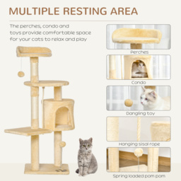 PawHut Cat Tree House, Multi-Level Activity Centre with Scratching Posts, 114 cm High, Beige - thumbnail 5