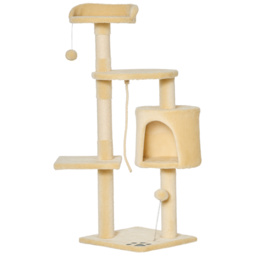 PawHut Cat Tree House, Multi-Level Activity Centre with Scratching Posts, 114 cm High, Beige