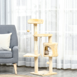 PawHut Cat Tree House, Multi-Level Activity Centre with Scratching Posts, 114 cm High, Beige - thumbnail 2