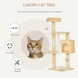 PawHut Cat Tree House, Multi-Level Activity Centre with Scratching Posts, 114 cm High, Beige - thumbnail 4